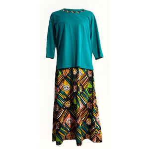 Bob Mackie Women Top Medium Green Geometric Vintage T-Shirt Skirt Set Cat Lion